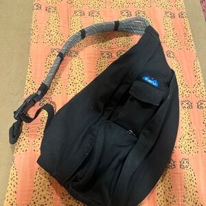 KAVU Black Belt Bag with Patterned Strap